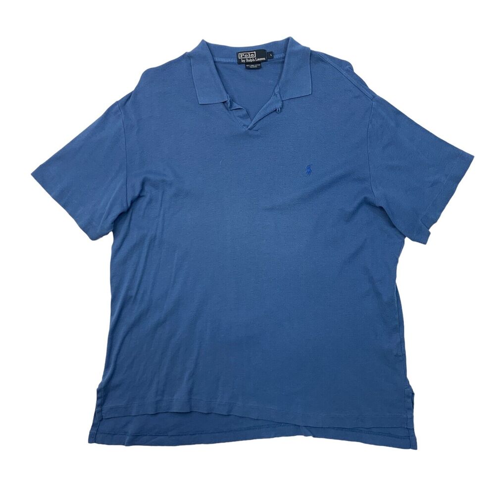 Polo Ralph Lauren Shirt Mens L Large Blue Pima Cotton Short Sleeve Side Vents